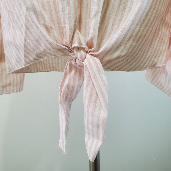 Lavender Field Women’s Cotton Top M Pink White Casual Boho V Neck Bell Sleeve - Picture 4 of 9